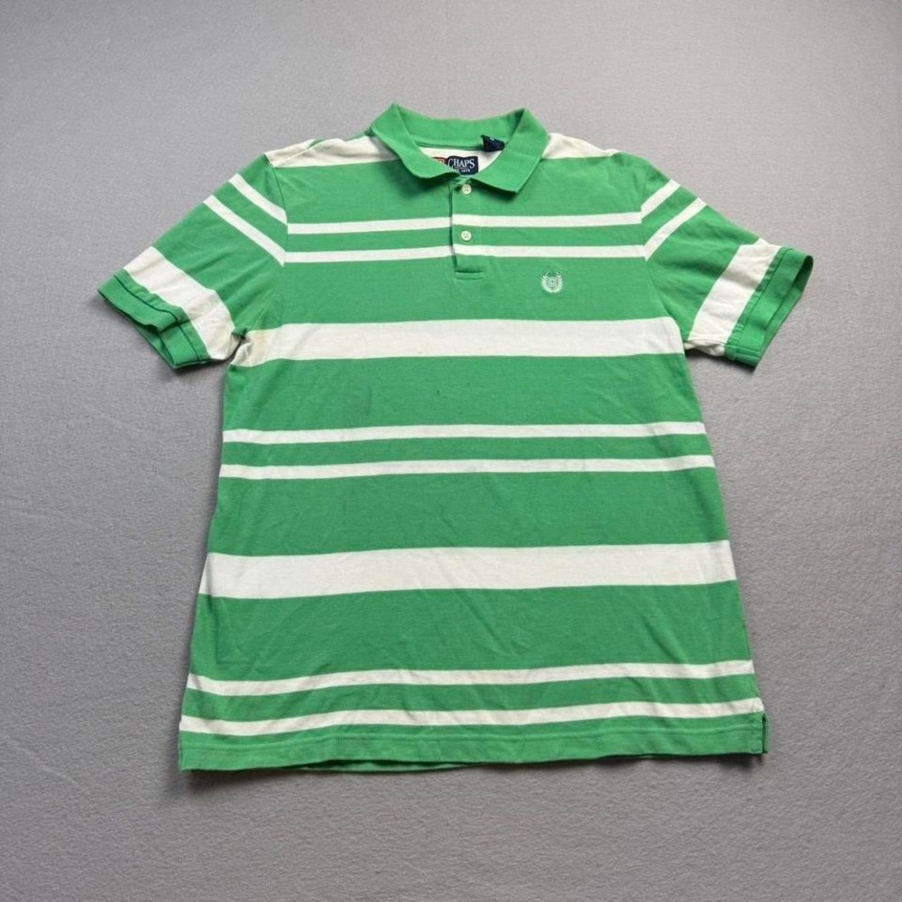 Chaps Ralph Lauren Green Striped Polo Shirt Preppy Y2K Medium